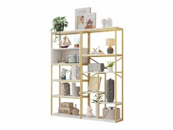 Online Merax Estantería de almacenaje estilo minimalista moderno - 160 x 29,5 x 180 cm - MDF + metal - + dorado Blanco
