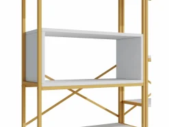 Online Merax Estantería de almacenaje estilo minimalista moderno - 160 x 29,5 x 180 cm - MDF + metal - + dorado Blanco