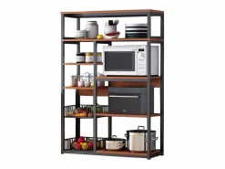 New Estantería de Cocina, Estantería para Microondas, Estante Abierto de Pie 2 Mallas metálicas y múltiples Estantes 80x30x142cm, Color y Madera Blanco