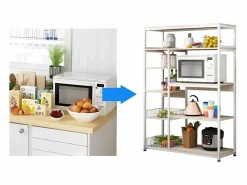 New Estantería de Cocina, Estantería para Microondas, Estante Abierto de Pie 2 Mallas metálicas y múltiples Estantes 80x30x142cm, Color y Madera Blanco