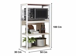 New Estantería de Cocina Unidad de Cocina Alta con estantes de Almacenamiento, Marco de Metal , Estante Industrial para microondas 50x30x100 Cm, Col Blanco