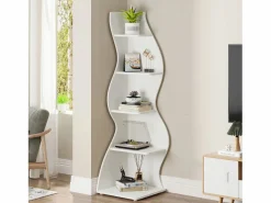 Tribesigns Estantería de esquina moderna de 5 niveles, estantería de esquina pequeña y elegante, unidad organizadora de soporte para plantas con forma única, color