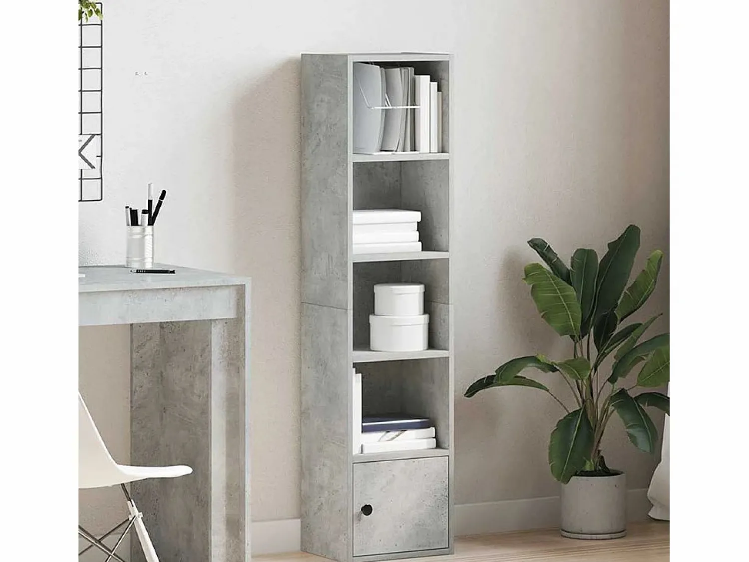 Clicnbuy Estantería de madera de ingeniería hormigón 31x24x127 cm