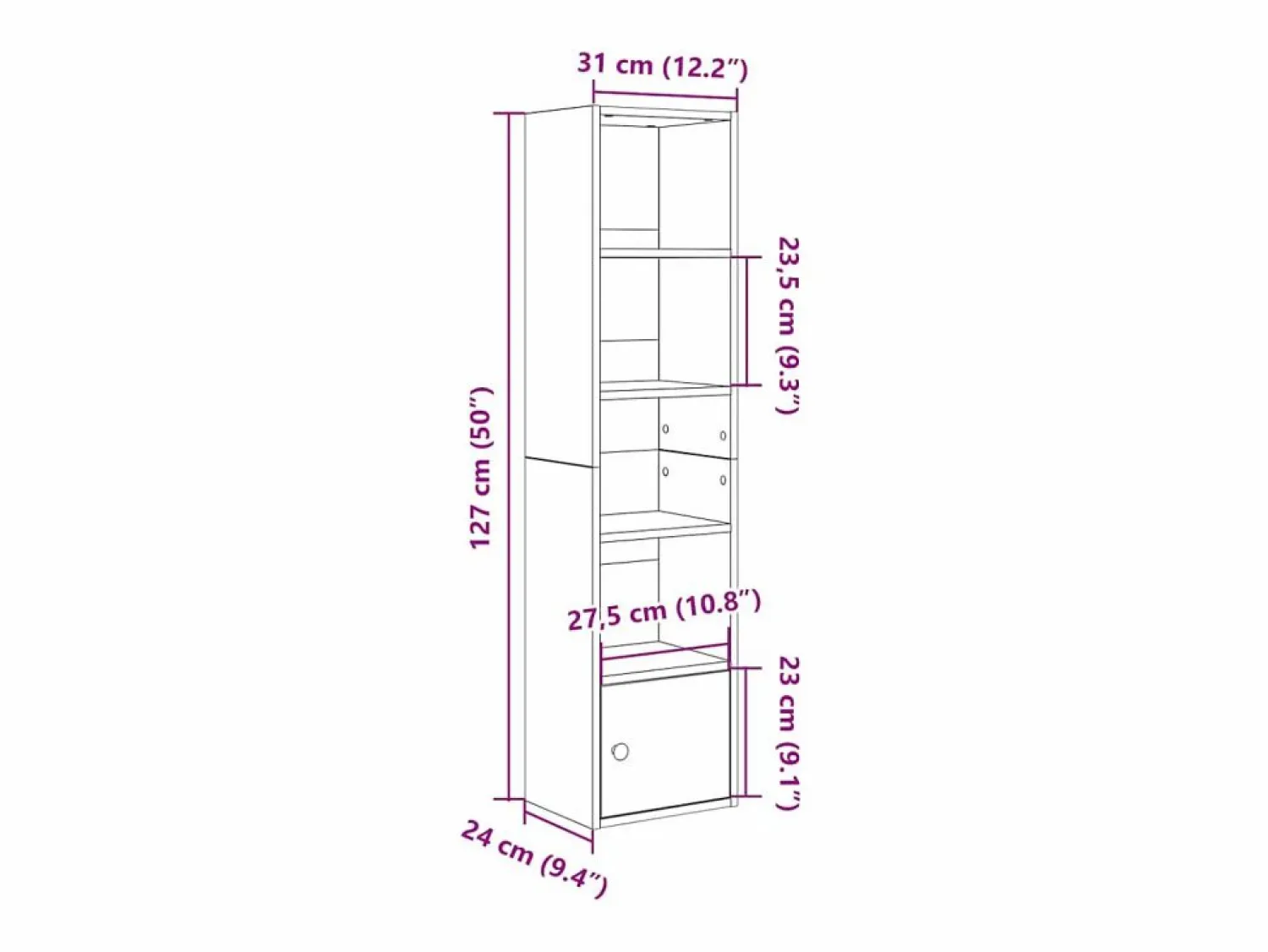Clicnbuy Estantería de madera de ingeniería hormigón 31x24x127 cm