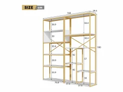 ModernLuxe Estantería moderna 160x29,5x180 cm - Estantes a varios niveles - Estructura de tubos de acero y MDF - Forma rectangular - y blanco