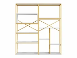 ModernLuxe Estantería moderna 160x29,5x180 cm - Estantes a varios niveles - Estructura de tubos de acero y MDF - Forma rectangular - y blanco