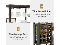 Tribesigns Estantería para vinos autónoma de 5 niveles con soporte de vidrio y espacio para almacenar vinos, estantería industrial para bar, cocina, comedor (marrón)