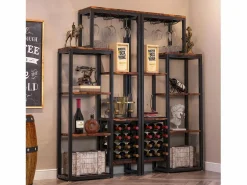 Tribesigns Estantería para vinos autónoma de 5 niveles con soporte de vidrio y espacio para almacenar vinos, estantería industrial para bar, cocina, comedor (marrón)