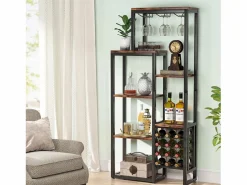 Tribesigns Estantería para vinos autónoma de 5 niveles con soporte de vidrio y espacio para almacenar vinos, estantería industrial para bar, cocina, comedor (marrón)
