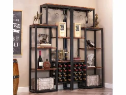 Tribesigns Estantería para vinos autónoma de 5 niveles con soporte de vidrio y espacio para almacenar vinos, estantería industrial para bar, cocina, comedor (marrón)
