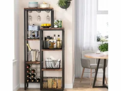 Tribesigns Estantería para vinos autónoma de 5 niveles con soporte de vidrio y espacio para almacenar vinos, estantería industrial para bar, cocina, comedor (marrón)