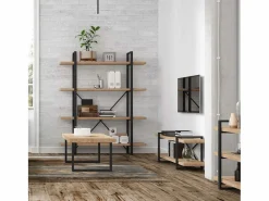 Hot Basic Estantería Plank 4 estantes metal roble nordish/negro 180x150x30 cm Adec Negro / Color natural claro