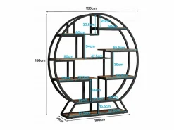 Discount Tribesigns Estantería , estantería redonda, estantería industrial de 5 niveles, estantería alta independiente con 8 estantes de almacenamiento abiertos para sala de estar, oficina, 150 x 30 x 160 cm, marrón rústico Marru00f3n