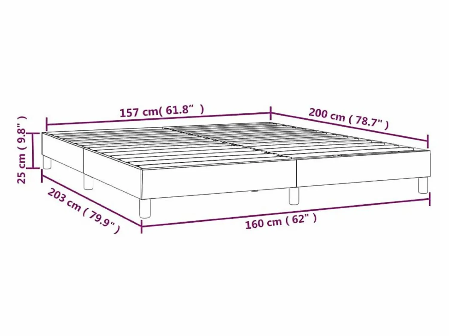 Estructura de cama box spring tela gris claro 160x200 cm Somier - 160X200Cm