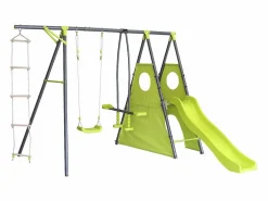 Habitat et jardin Estructura de juego metálica "Dany" con tobogán - 5 aparatos - Verde