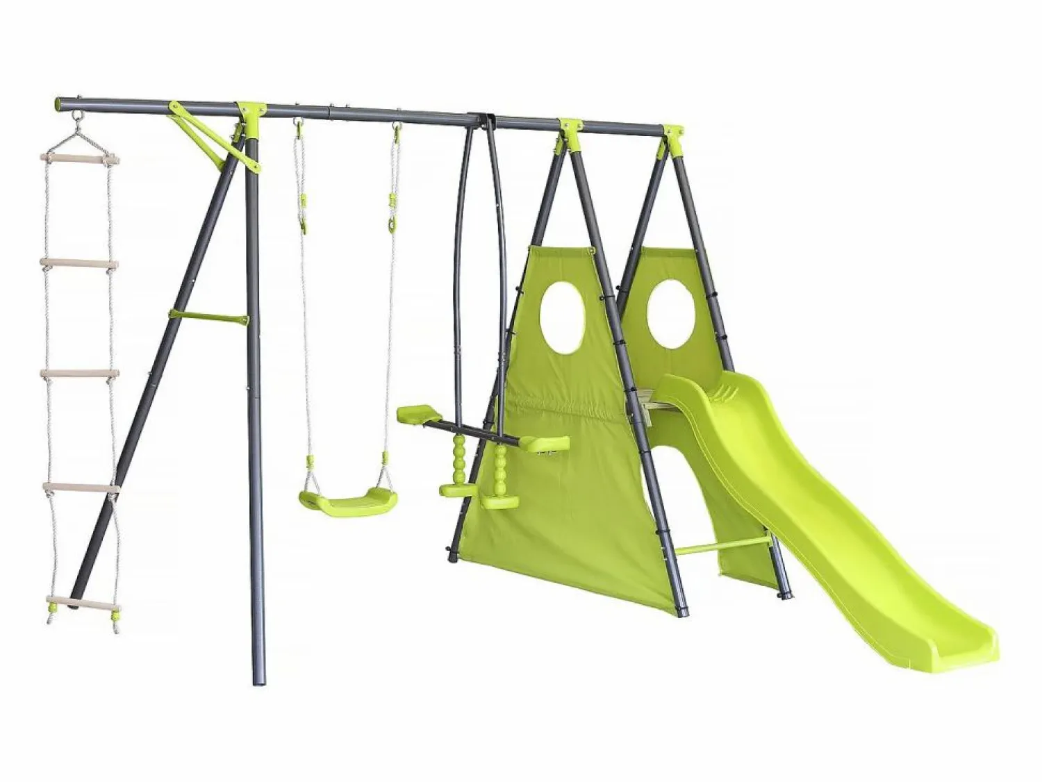 Habitat et jardin Estructura de juego metálica "Dany" con tobogán - 5 aparatos - Verde