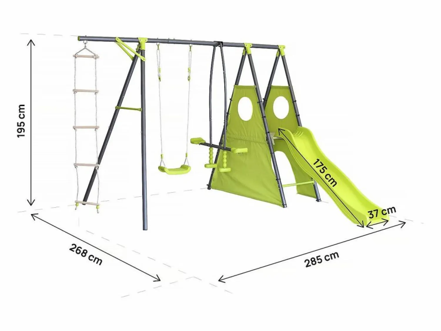 Habitat et jardin Estructura de juego metálica "Dany" con tobogán - 5 aparatos - Verde