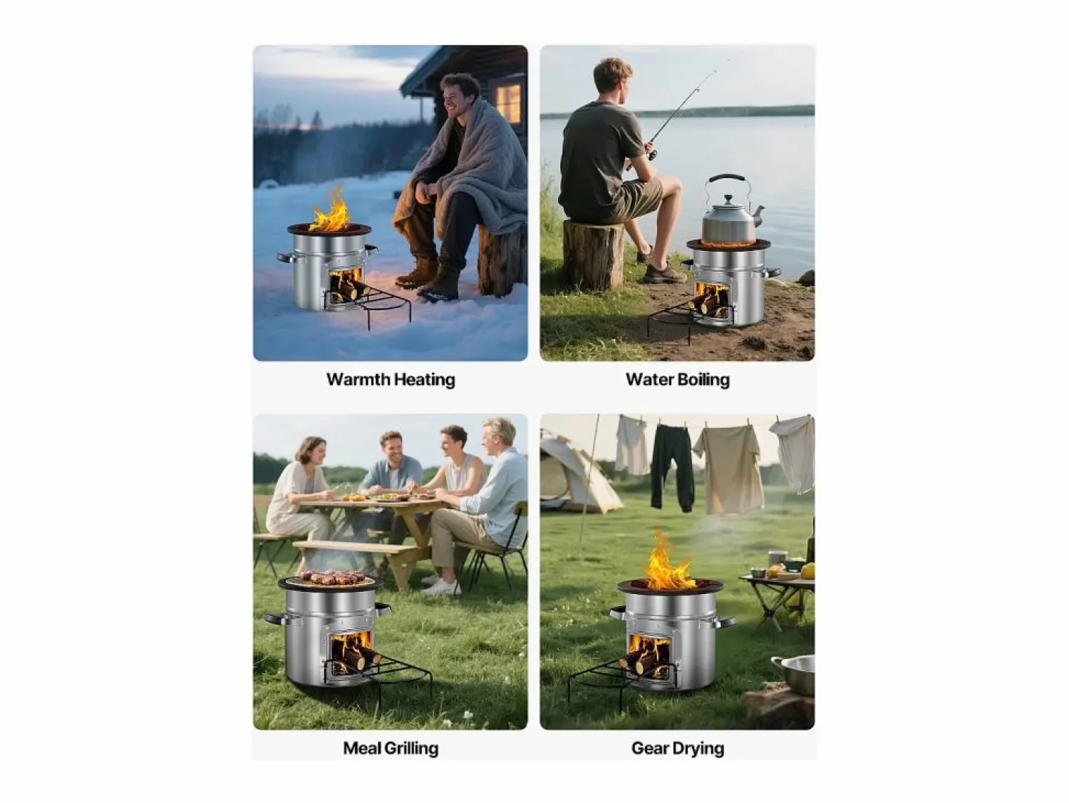 Estufa de Camping Rocket SucceBuy, Estufa de Leña Portátil de Acero Inoxidable, con Bolsa de Transporte, Puerta Simple, Estufa Cohete para Cocina y Calefacción