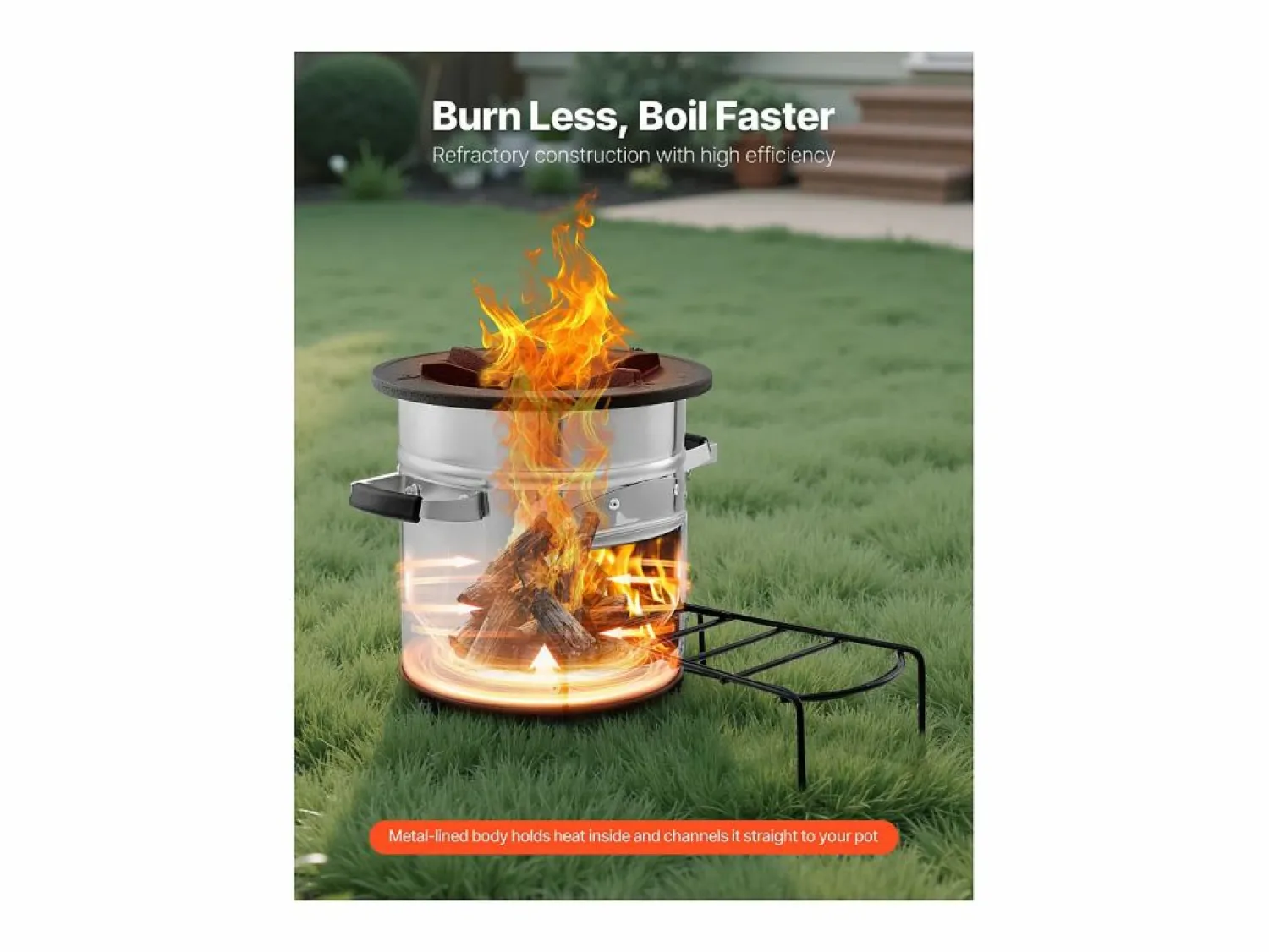 Estufa de Camping Rocket SucceBuy, Estufa de Leña Portátil de Acero Inoxidable, con Bolsa de Transporte, Puerta Simple, Estufa Cohete para Cocina y Calefacción