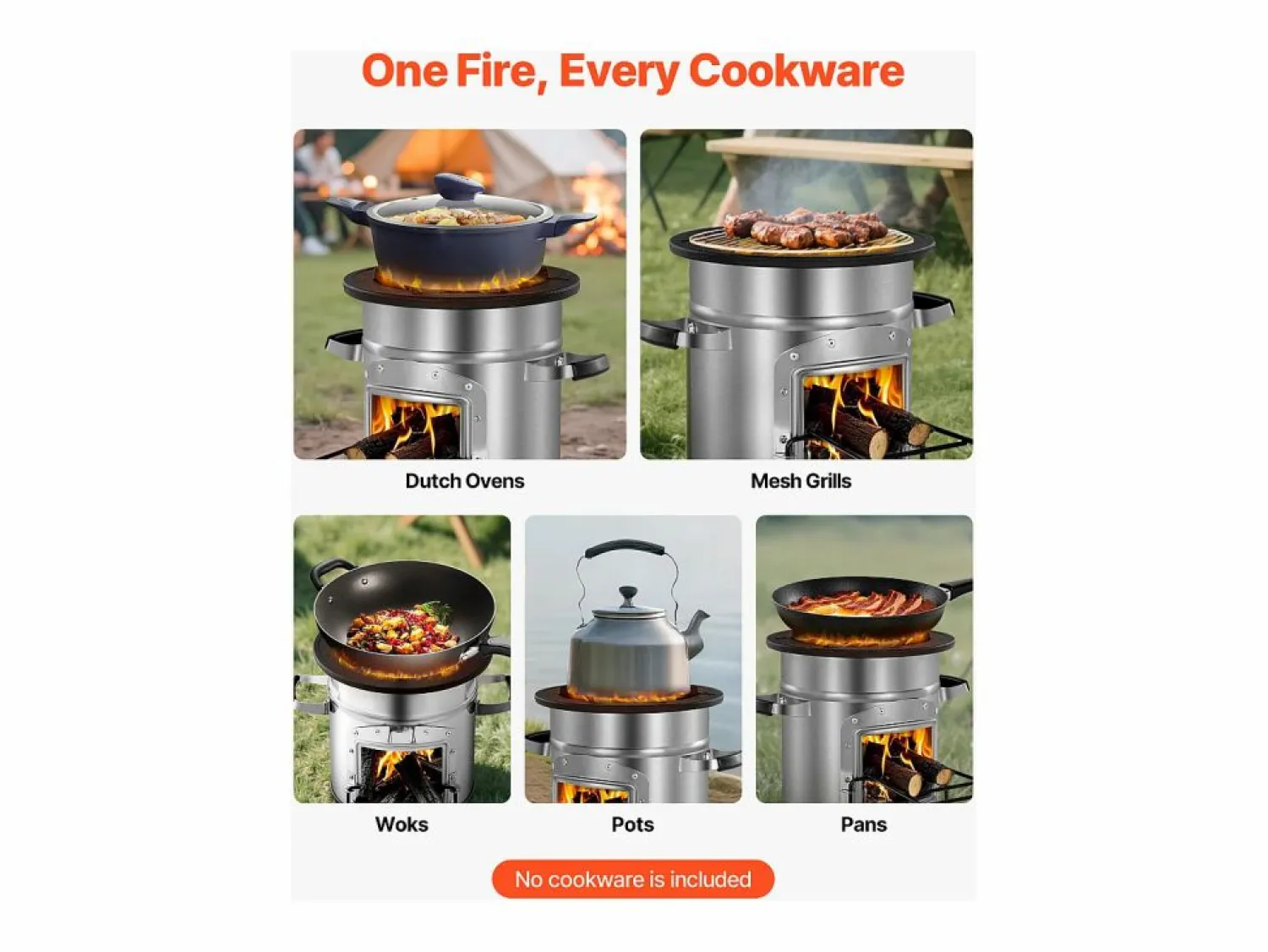 Estufa de Camping Rocket SucceBuy, Estufa de Leña Portátil de Acero Inoxidable, con Bolsa de Transporte, Puerta Simple, Estufa Cohete para Cocina y Calefacción