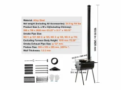 Online Estufa de Leña Portátil SucceBuy, 262 cm, Estufa de Camping para Barbacoa con Tubos para Exteriores Brasero