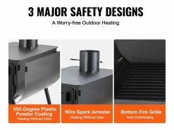 Online Estufa de Leña Portátil SucceBuy, 262 cm, Estufa de Camping para Barbacoa con Tubos para Exteriores Brasero