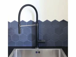 Clearance Essebagno Exil Grifo mezclador de fregadero con ducha extraíble y efecto acero inoxidable Negro