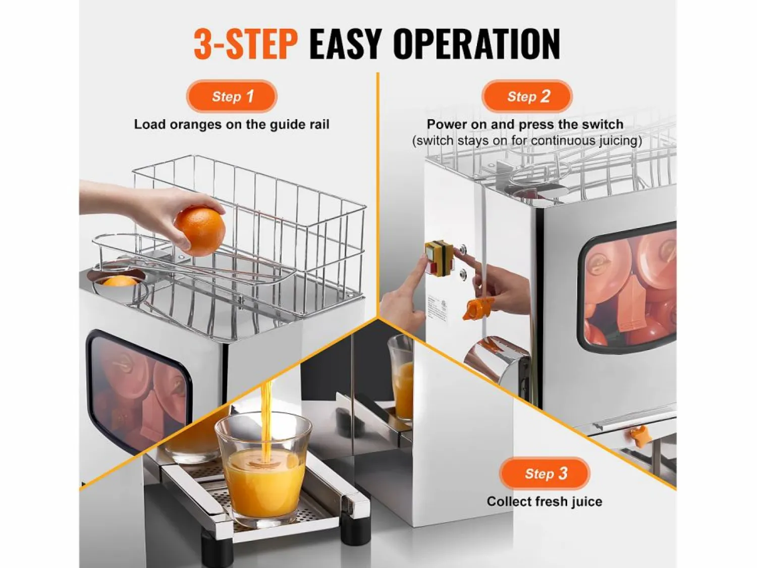 Exprimidor de Jugo de SucceBuy Extractorde Jugo de Comercial 120 W, Exprimidor de Cítricos en Acero Inoxidable con Caja de Filtro Extraíble