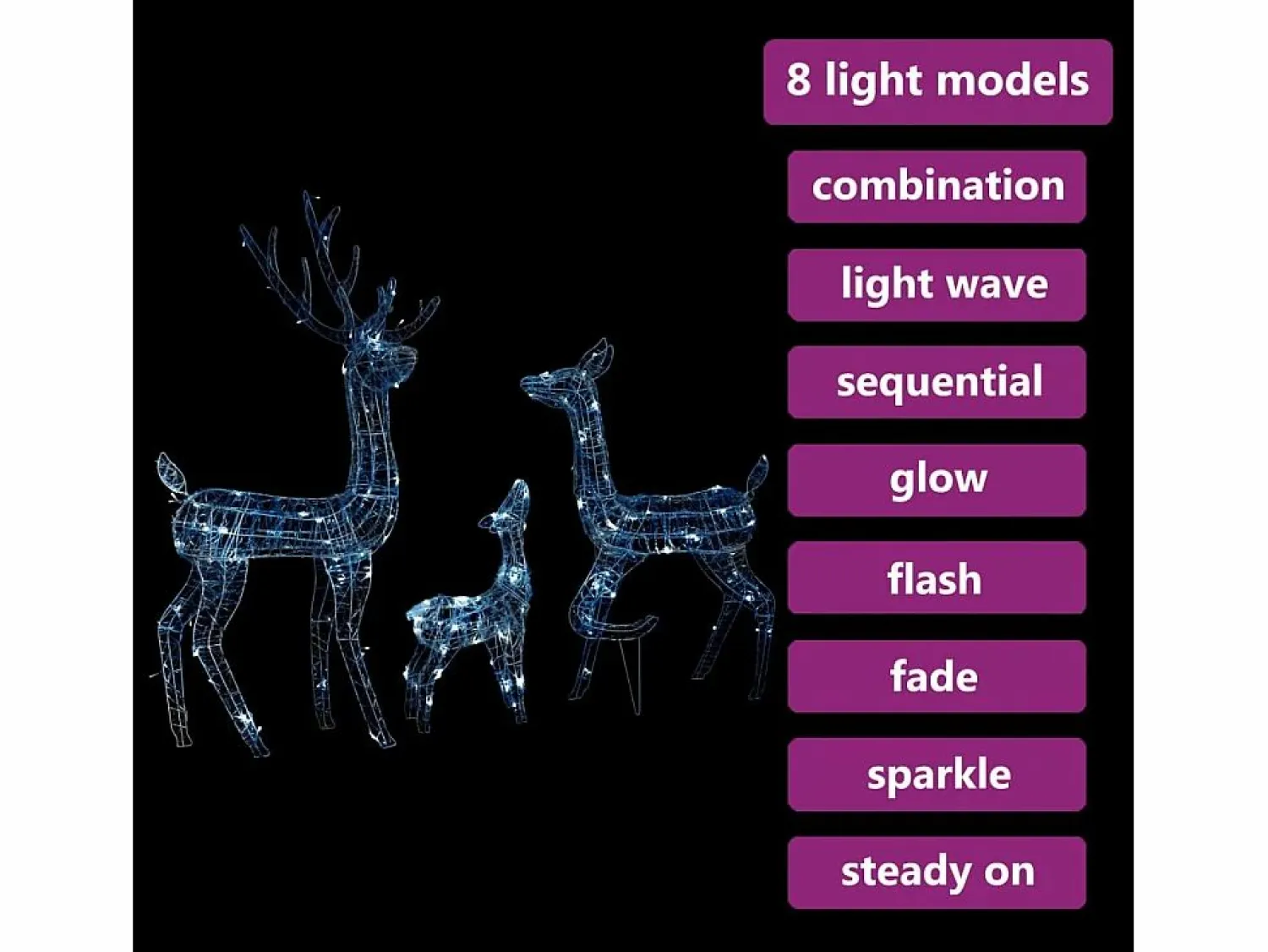 New Familia de renos de Navidad acrílico 300 LEDs frío Iluminación Exterior