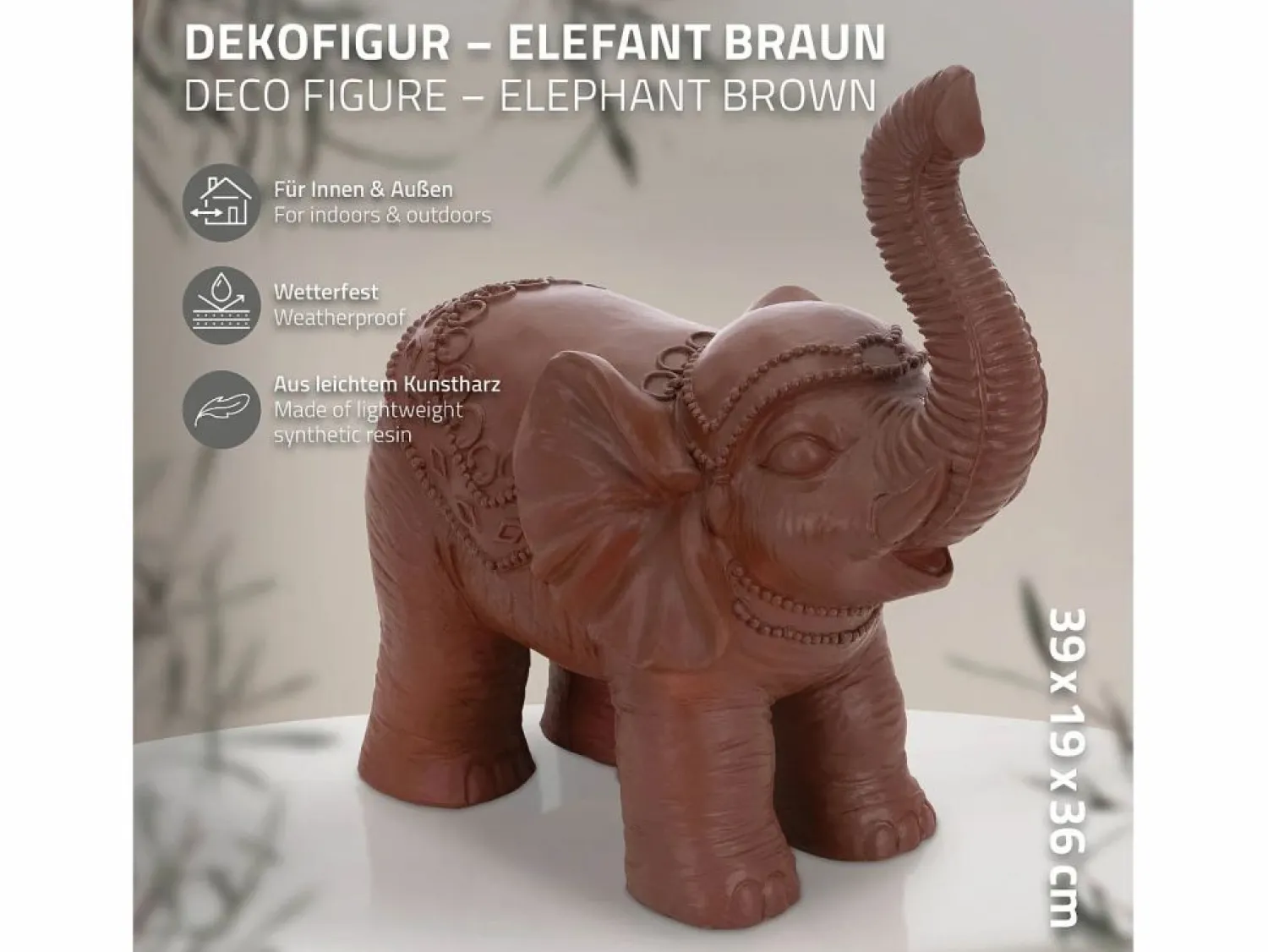 ML-DESIGN Figura decorativa elefante 36 x 19 x 39 cm marrón de jardín de óxido de magnesio