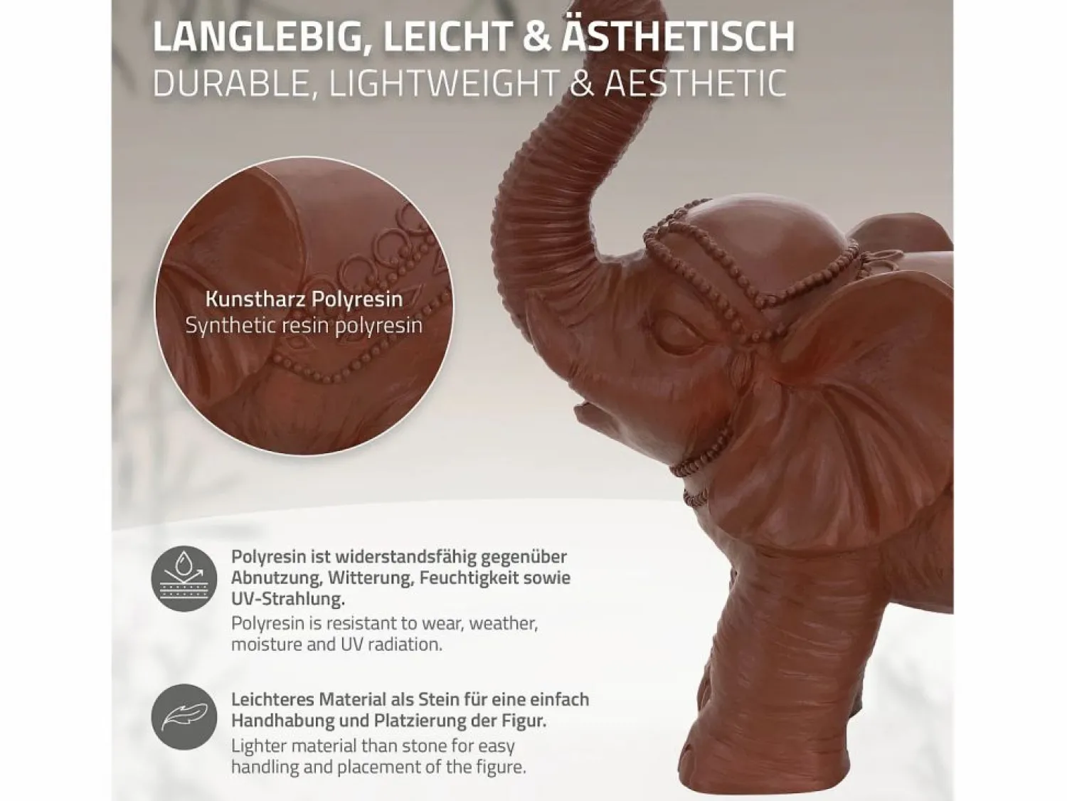 ML-DESIGN Figura decorativa elefante 36 x 19 x 39 cm marrón de jardín de óxido de magnesio
