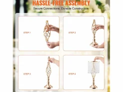 Florero SucceBuy - Juego de 12 Jarrones de Cristal de 49 cm, s, con Diseño Floral, para Bodas y Ceremonias, Metal/
