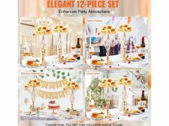 Florero SucceBuy - Juego de 12 Jarrones de Cristal de 49 cm, s, con Diseño Floral, para Bodas y Ceremonias, Metal/