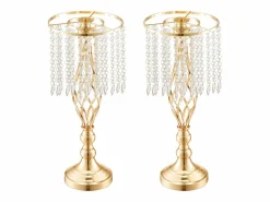Florero SucceBuy - Juego de 12 Jarrones de Cristal de 49 cm, s, con Diseño Floral, para Bodas y Ceremonias, Metal/