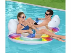 Bestway Flotador Hinchable Doble para Playa o Piscina Rainbow Dreams Swin Tube 172x102 cm con 2 Posavasos
