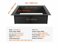 Online Fogata de Jardín, SucceBuy Anillo Cuadrado para Fogata 106,7×106,7 cm de Acero, para Exteriores, con Revestimiento DIY, Anillo para Fogata de Campo Negro