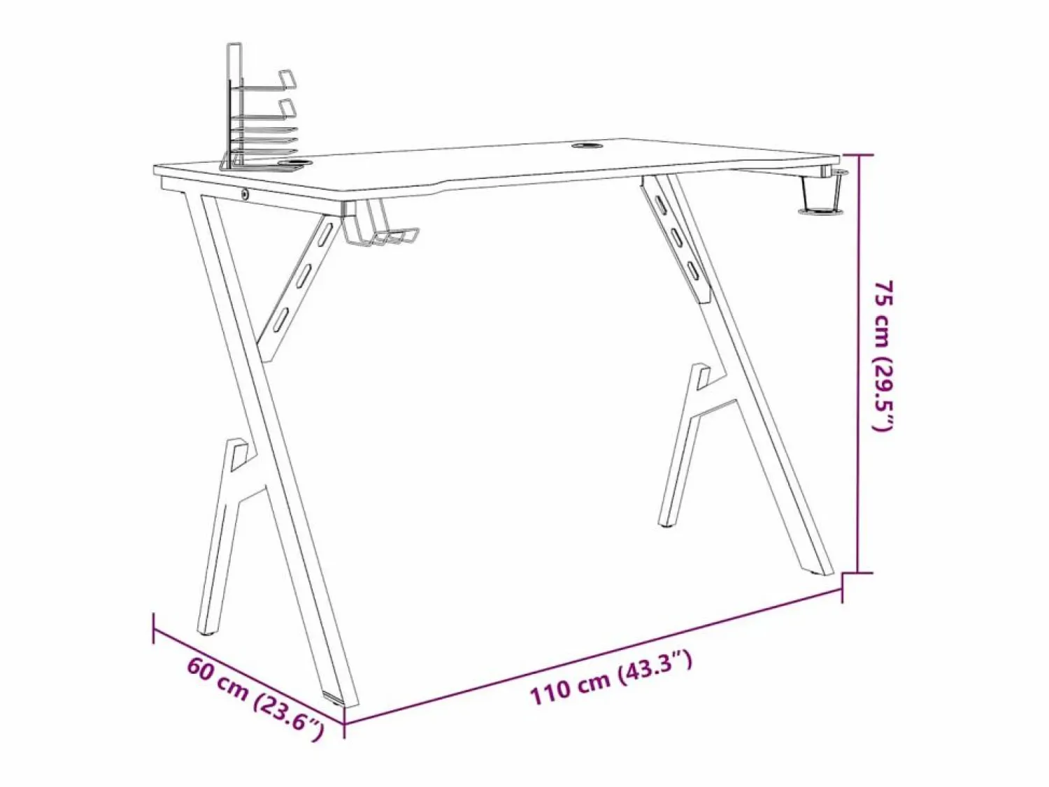 Garden Furniture François-Étienne-Luc Escritorio gaming con patas en forma de Y 110x60x75 cm