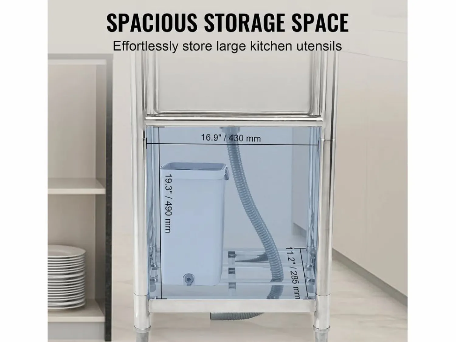 Fregadero de acero inoxidable SucceBuy de un solo seno para uso comercial, 55 x 50 x 95 cm