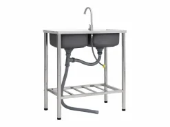 Fregadero de camping doble con grifo de acero inoxidable Plateado