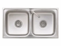 Fregadero de camping doble con grifo de acero inoxidable Plateado