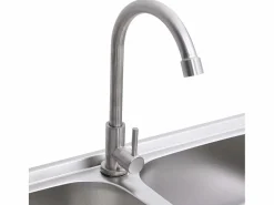 Fregadero de camping doble con grifo de acero inoxidable Plateado