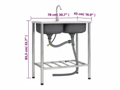 Fregadero de camping doble con grifo de acero inoxidable Plateado