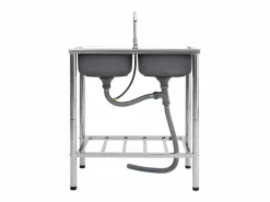 Best Fregadero de camping doble seno y grifo acero inoxidable ES858518 Fregadero