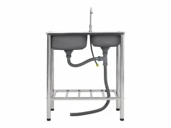 Online Fregadero de camping doble con grifo de acero inoxidable Plateado