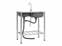 Online Fregadero de camping doble con grifo de acero inoxidable Plateado