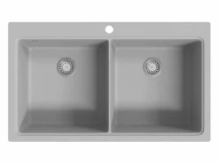 Sale Fregadero de cocina bajo encimera de granito blanco y con doble cubeta Fregadero