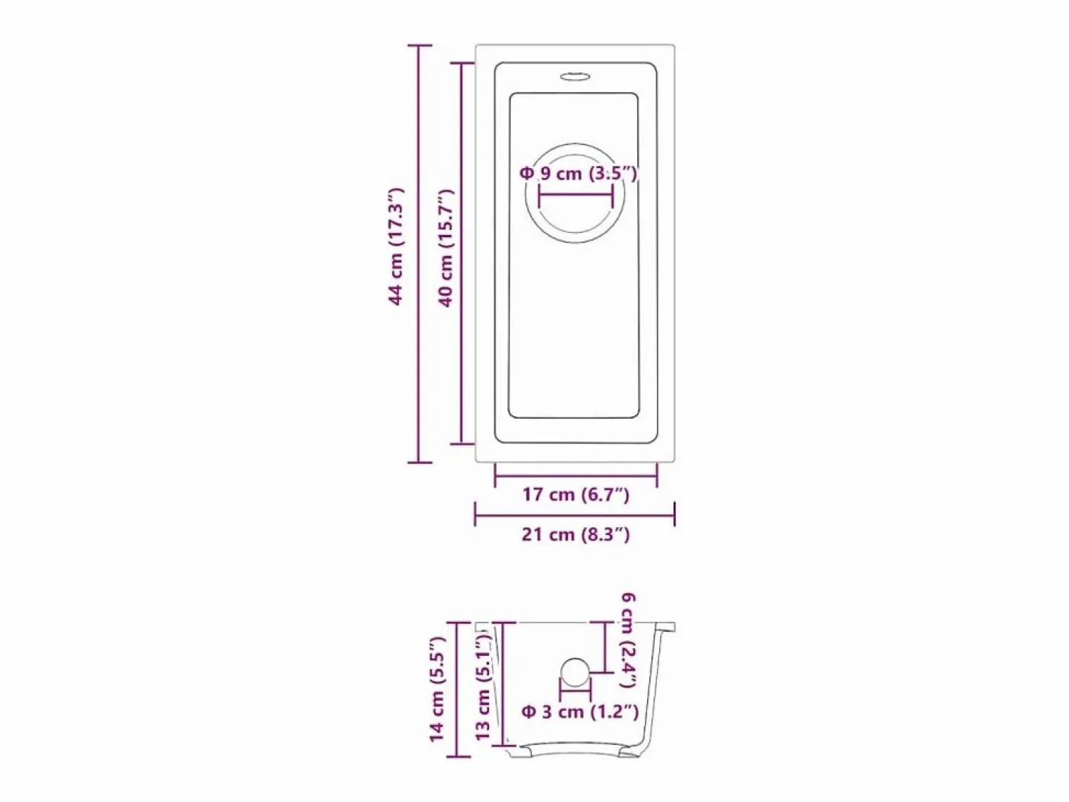 Outlet Fregadero de cocina 21 x 44 x 14 cm Granito Fregadero