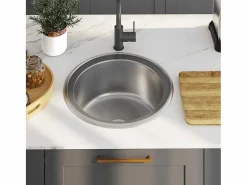 Outlet Fregadero de cocina con colador y sifón de acero inoxidable Plateado
