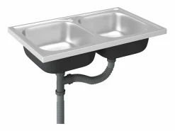 Fregadero de cocina de doble seno de acero inoxidable de 800x500x155 mm.