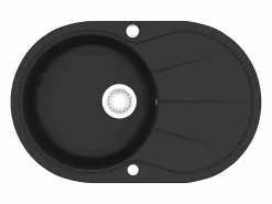 Clearance Fregadero de cocina de granito de un seno ovalado Negro